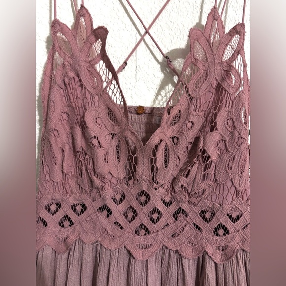 Free People Adella Maxi Floral Lace V-neck Strap Back Dress Pink Size S - Picture 4 of 7
